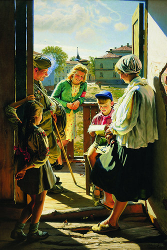 《前线的来信》-拉克季昂诺夫-A.I.-1947-布面油画-225×152cm-国立俄罗斯博物馆藏