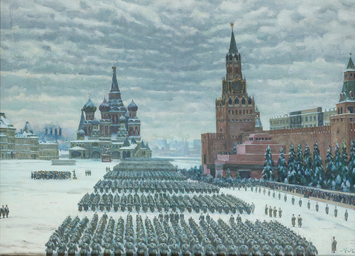 《1941年11月7日，莫斯科红场上的检阅》，尤恩-K.F.-1942-布面油画-84×116cm--国立特列恰科夫画廊藏