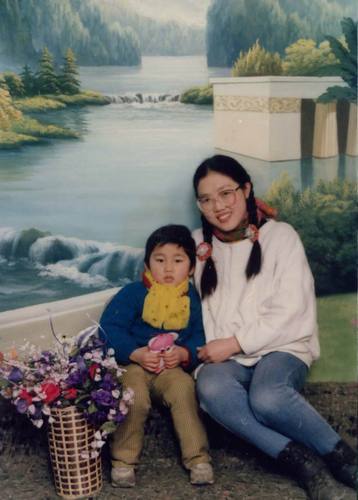 1990年与儿子在一起